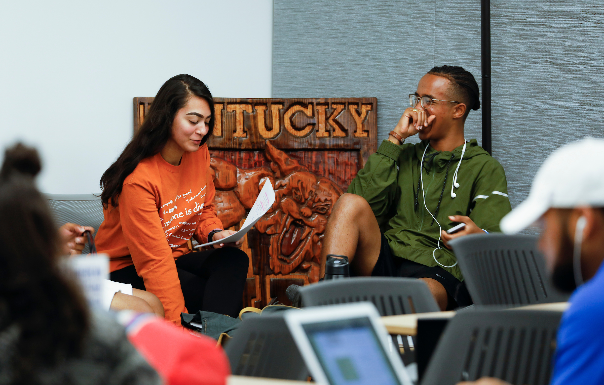 Students chatting in the student center