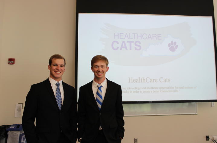Jackson Miller (left) and Ethan Morgan started HealthCare Cats to help students from rural areas, like them, navigate the plethora of health care education opportunities available at UK.