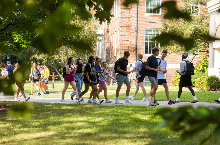 Students walk on campus on the first day of classes