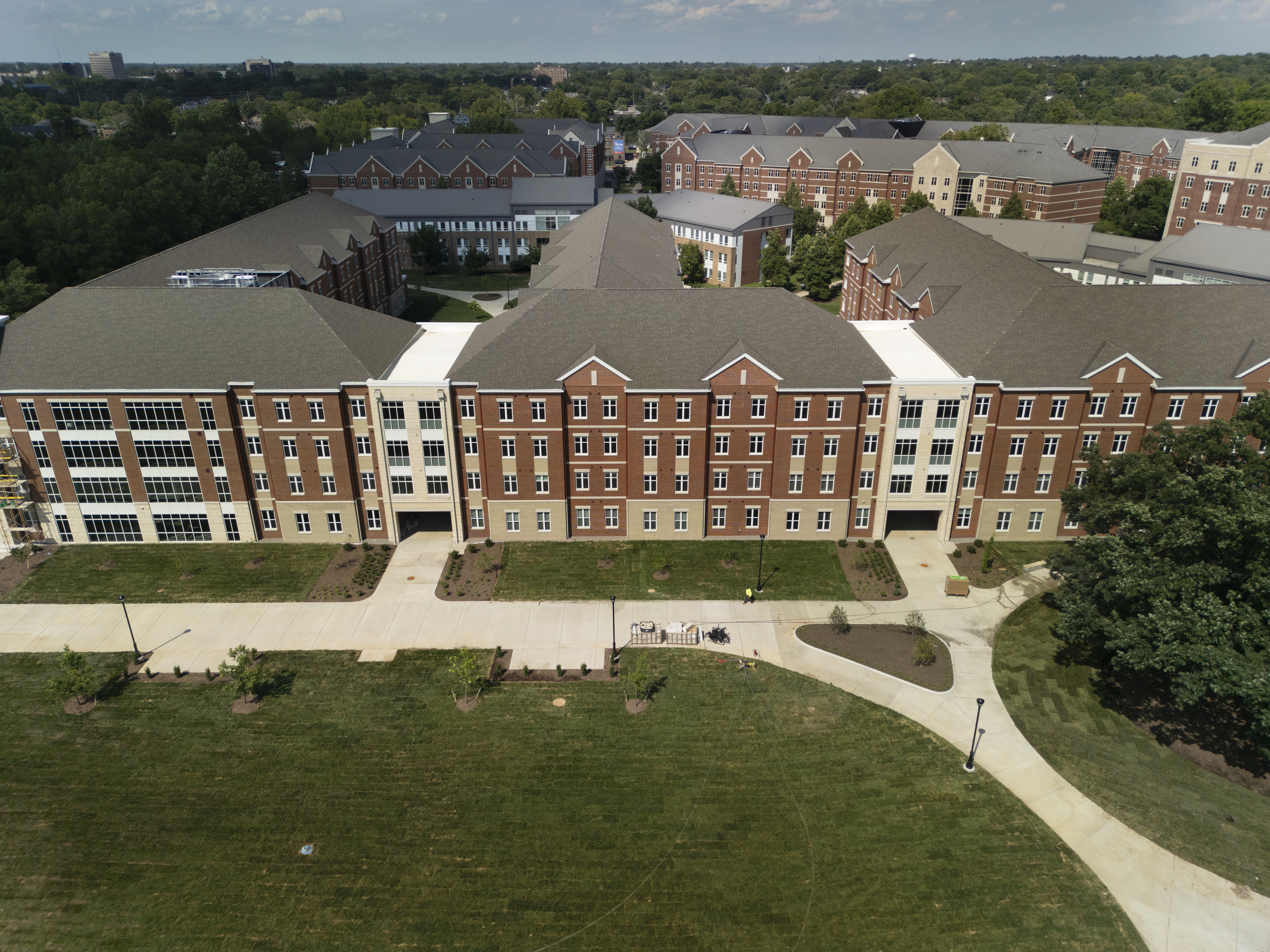 Overhead view of the newly built dorm on Central campus- Kirwan Blanding Hall