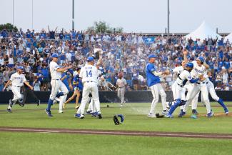 Baseball celebrating Super Regional Win
