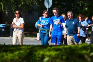 Student leading a campus tour