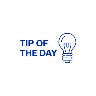 Image of a lightbulb, and a quote saying "tip of the day"