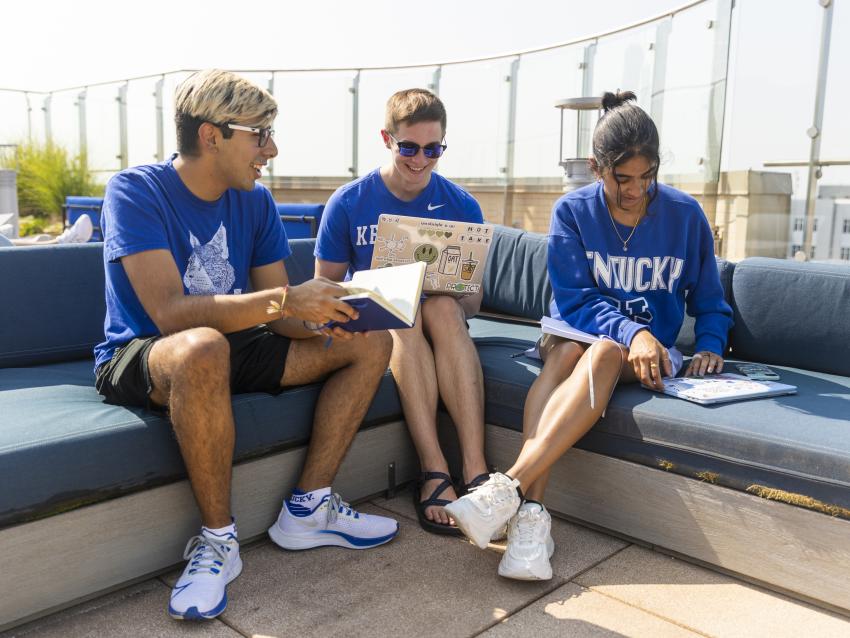 Students studying on rooftop 