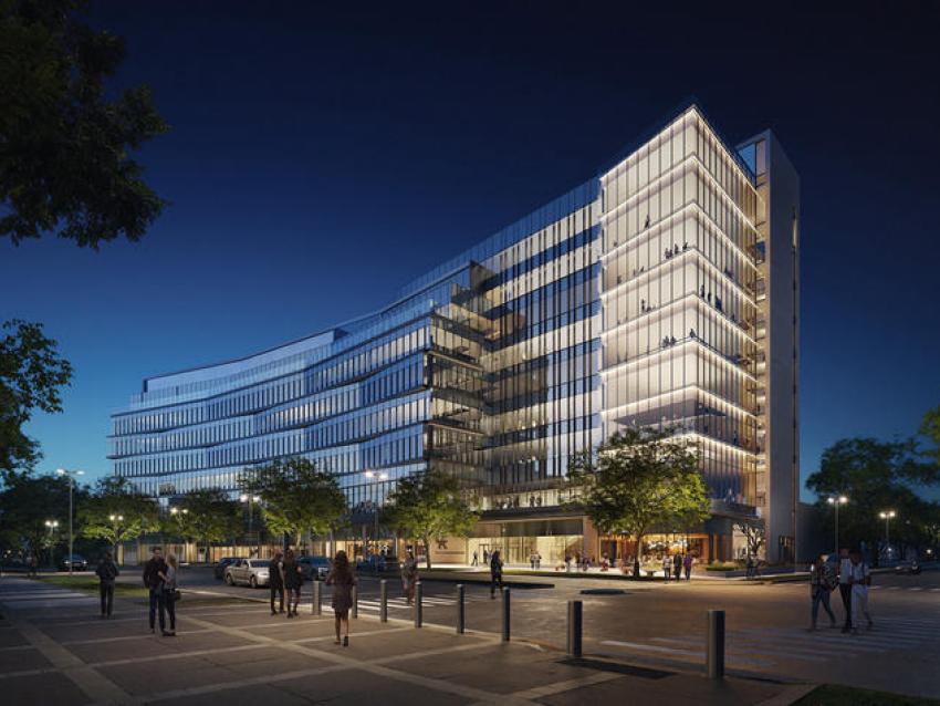 Night view rendering of the UK Health Education Building on University Drive set to open in 2026.