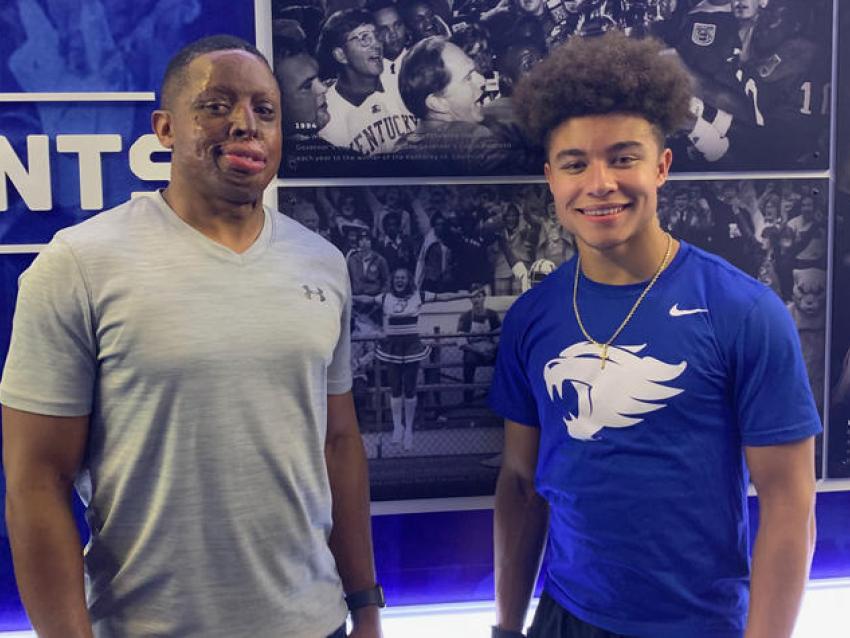UK alumnus and former football player Harold Dennis with his son Trey, a UK junior and current football player. Photo provided.