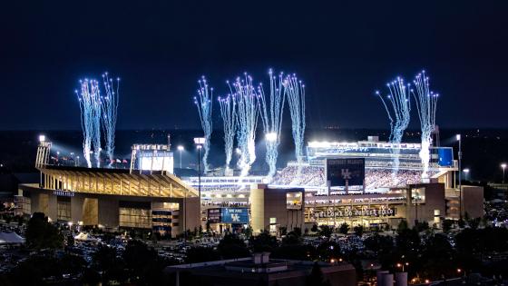 Fireworks over Kroger Field - UK's football stadium - during a packed night football game