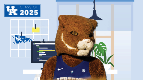 Wildcat in front of Class of 2025 zoom background