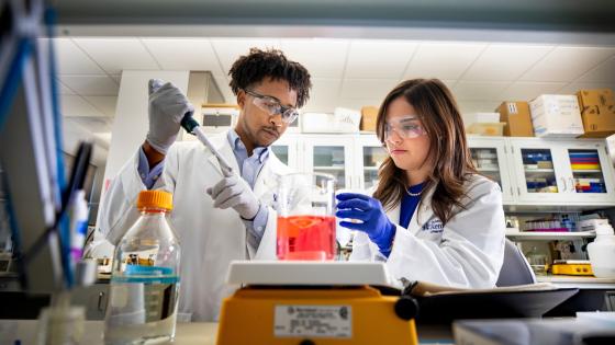 Photo of students working in a medical lab