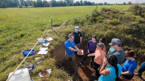 Students on-site learning in field