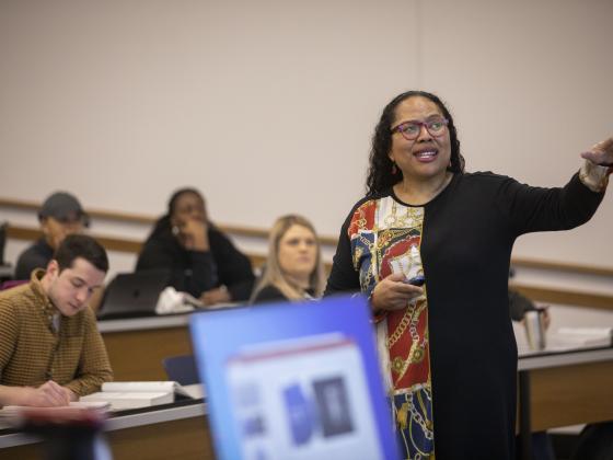 Students listening to professor