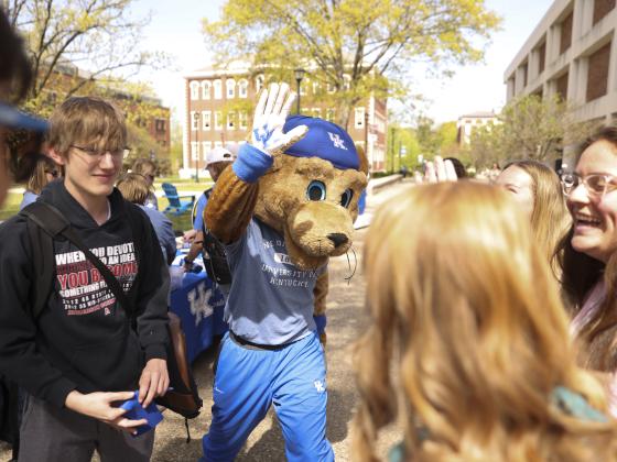 Mascot giving high-five