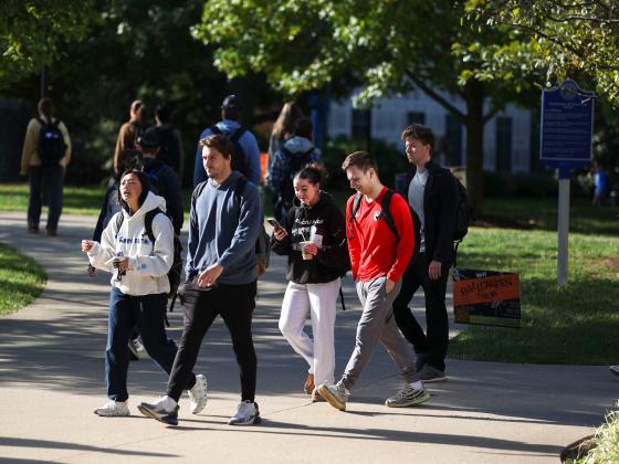 students walking on campus
